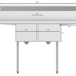 KoolMore 22-in x 52-in 2 -Basin Stainless Steel Freestanding Utility tub with Drain