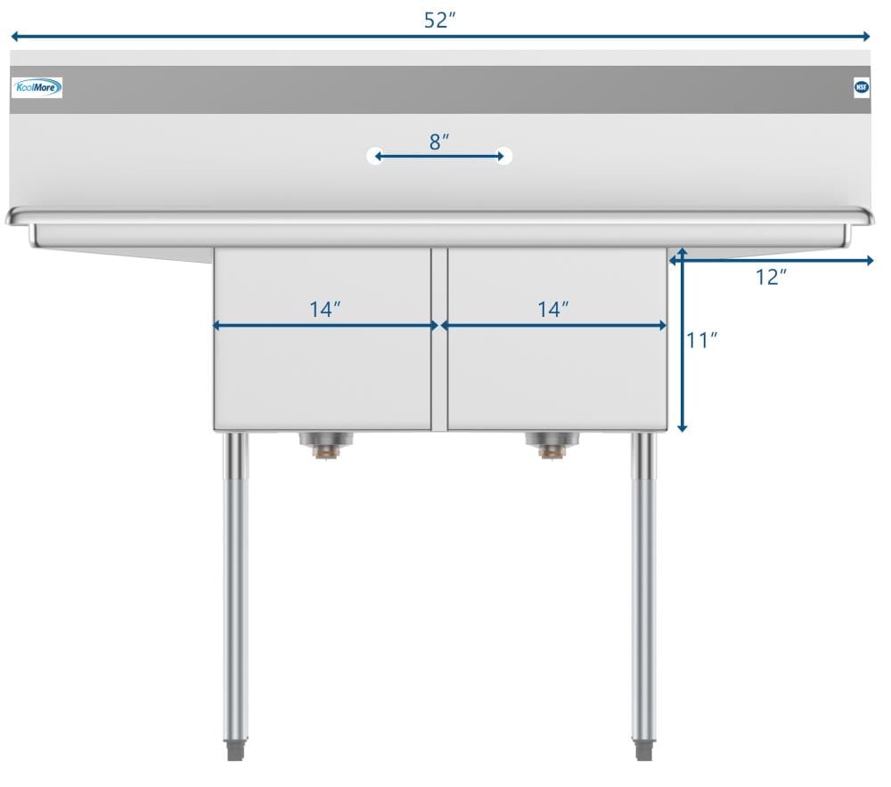 KoolMore 22-in x 52-in 2 -Basin Stainless Steel Freestanding Utility tub with Drain