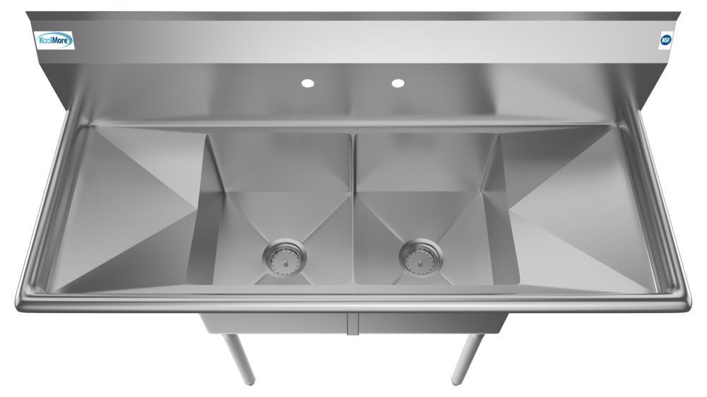 KoolMore 22-in x 52-in 2 -Basin Stainless Steel Freestanding Utility tub with Drain