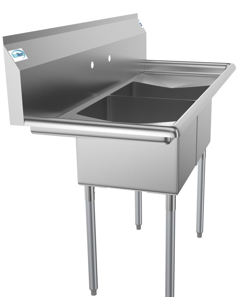 KoolMore 22-in x 52-in 2 -Basin Stainless Steel Freestanding Utility tub with Drain