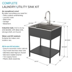 Transolid 22.1-in x 28-in 1 -Basin Matte Black Freestanding Laundry sink with Faucet