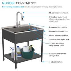 Transolid 22.1-in x 28-in 1 -Basin Matte Black Freestanding Laundry sink with Faucet