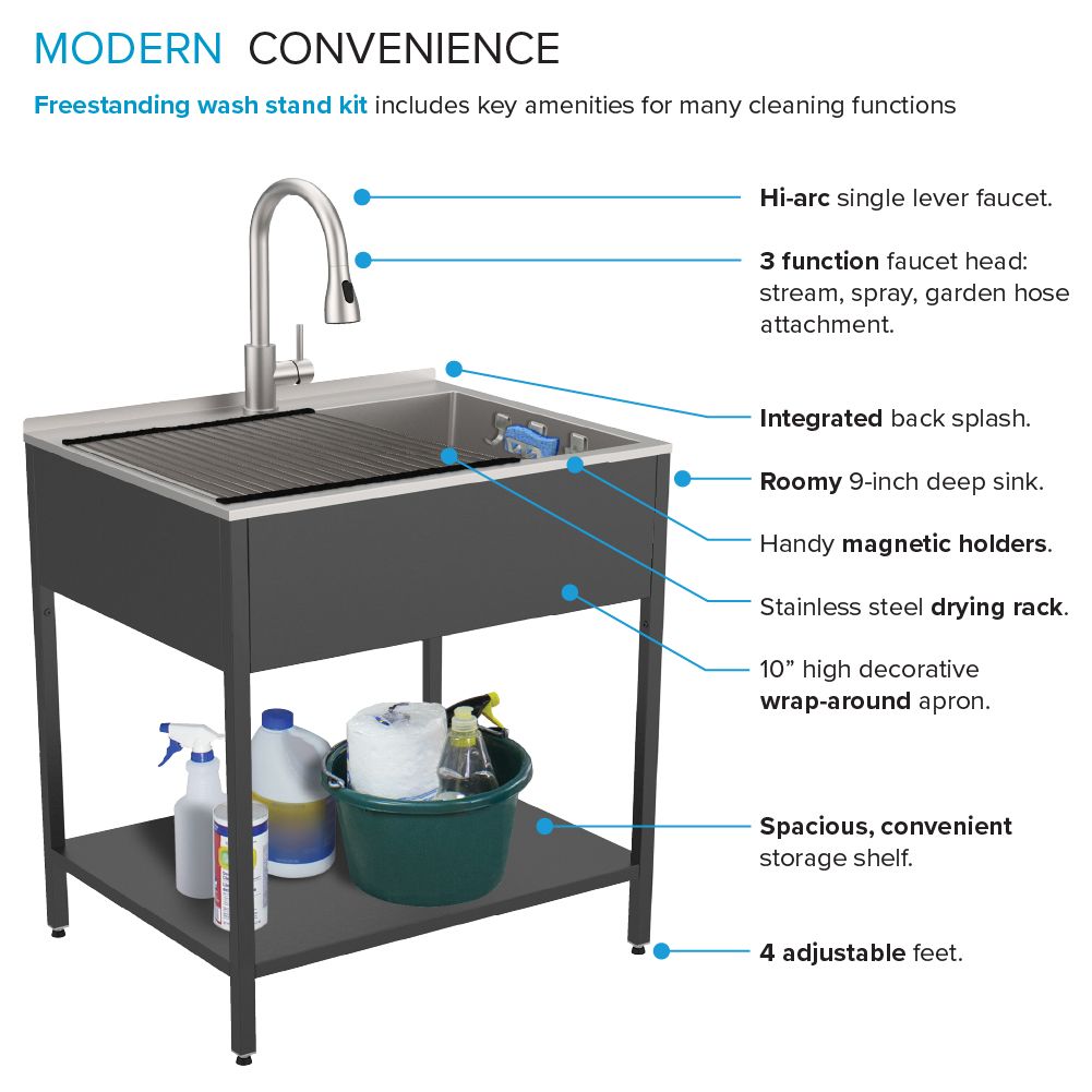 Transolid 22.1-in x 28-in 1 -Basin Matte Black Freestanding Laundry sink with Faucet