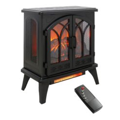EdenDirect 23.78-in W 5118 -BTU Black-2 Wood and metal Corner Infrared quartz Electric Stove with Thermostat and Remote