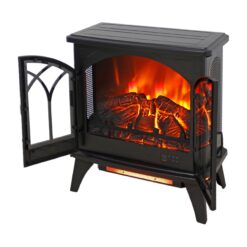 EdenDirect 23.78-in W 5118 -BTU Black-2 Wood and metal Corner Infrared quartz Electric Stove with Thermostat and Remote