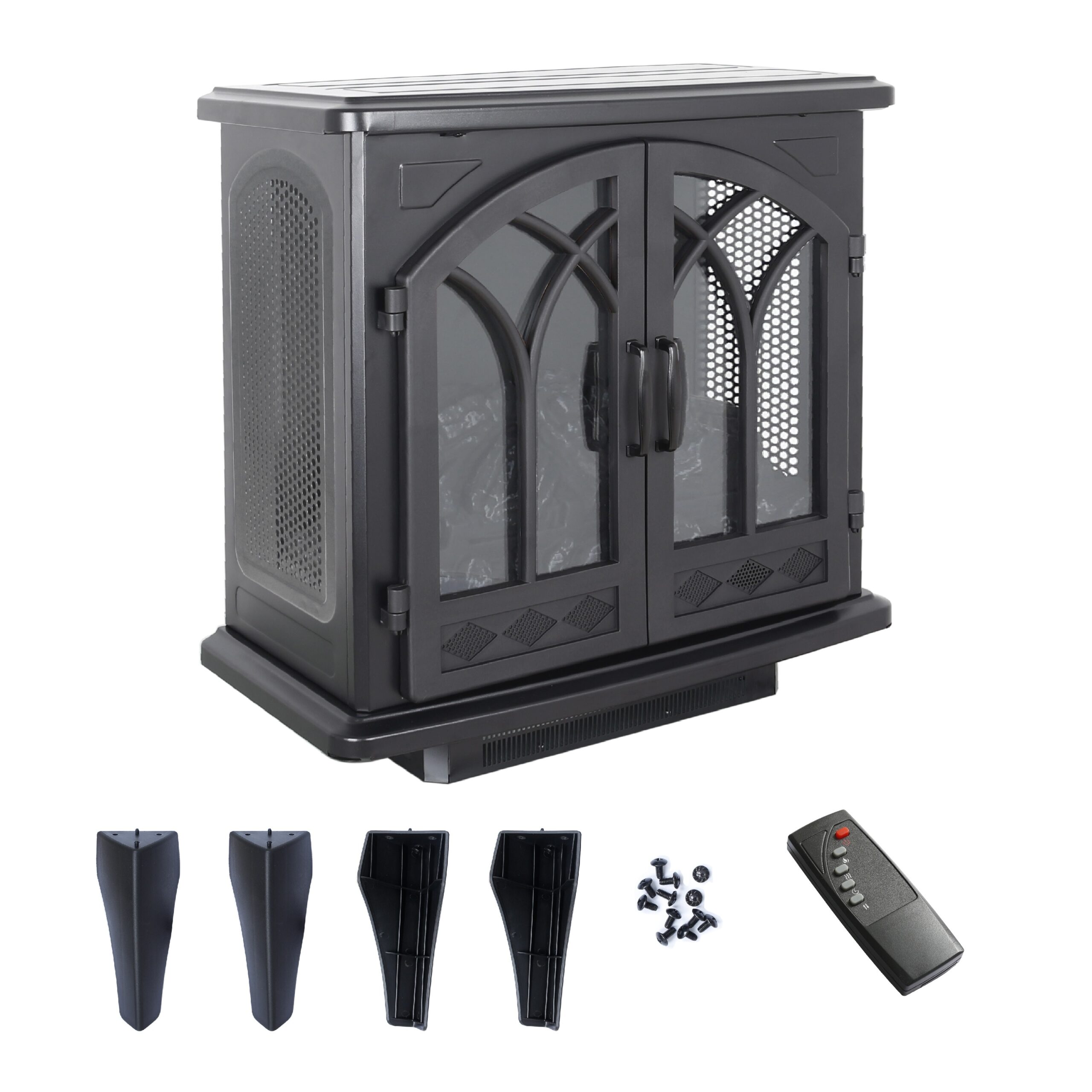 EdenDirect 23.78-in W 5118 -BTU Black-2 Wood and metal Corner Infrared quartz Electric Stove with Thermostat and Remote