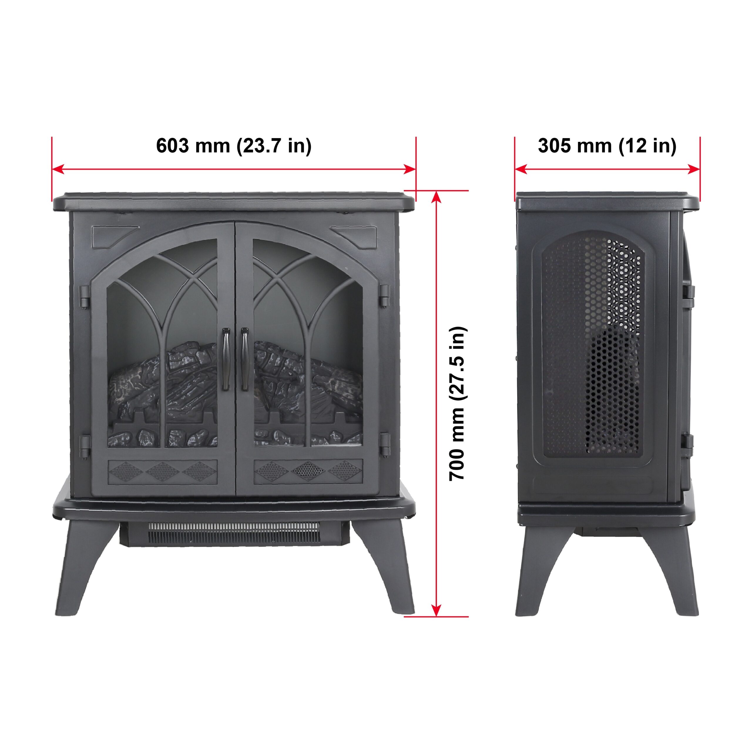 EdenDirect 23.78-in W 5118 -BTU Black-2 Wood and metal Corner Infrared quartz Electric Stove with Thermostat and Remote