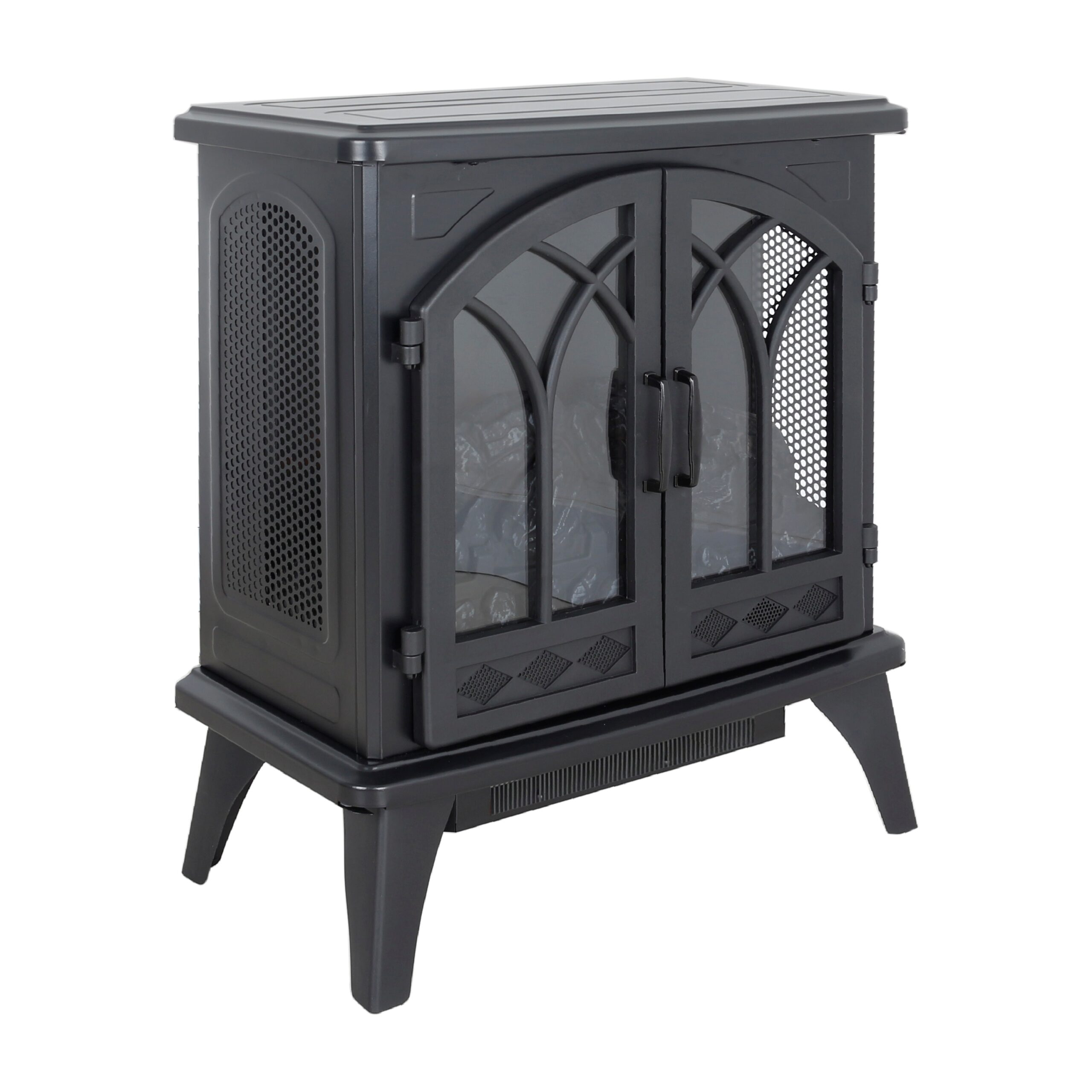 EdenDirect 23.78-in W 5118 -BTU Black-2 Wood and metal Corner Infrared quartz Electric Stove with Thermostat and Remote