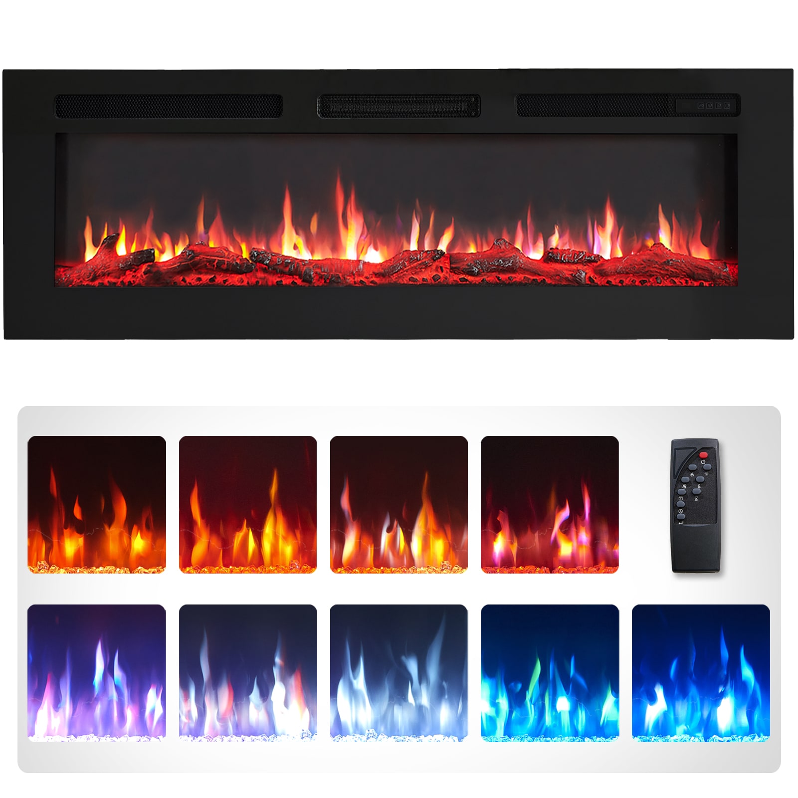 EdenDirect 50-in W Black Wall mount LED Electric Fireplace with Remote Control Included