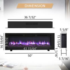 EdenDirect 50-in W Black Wall mount LED Electric Fireplace with Remote Control Included