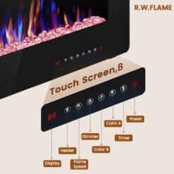 EdenDirect 60-in W Black Wall mount LED Electric Fireplace with Remote Control Included