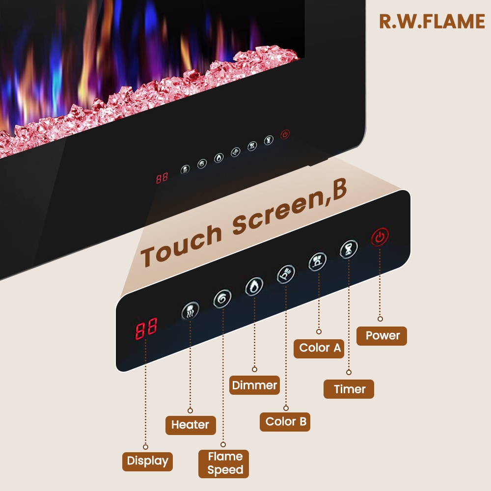 EdenDirect 60-in W Black Wall mount LED Electric Fireplace with Remote Control Included