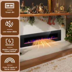 EdenDirect 60-in W Black Wall mount LED Electric Fireplace with Remote Control Included