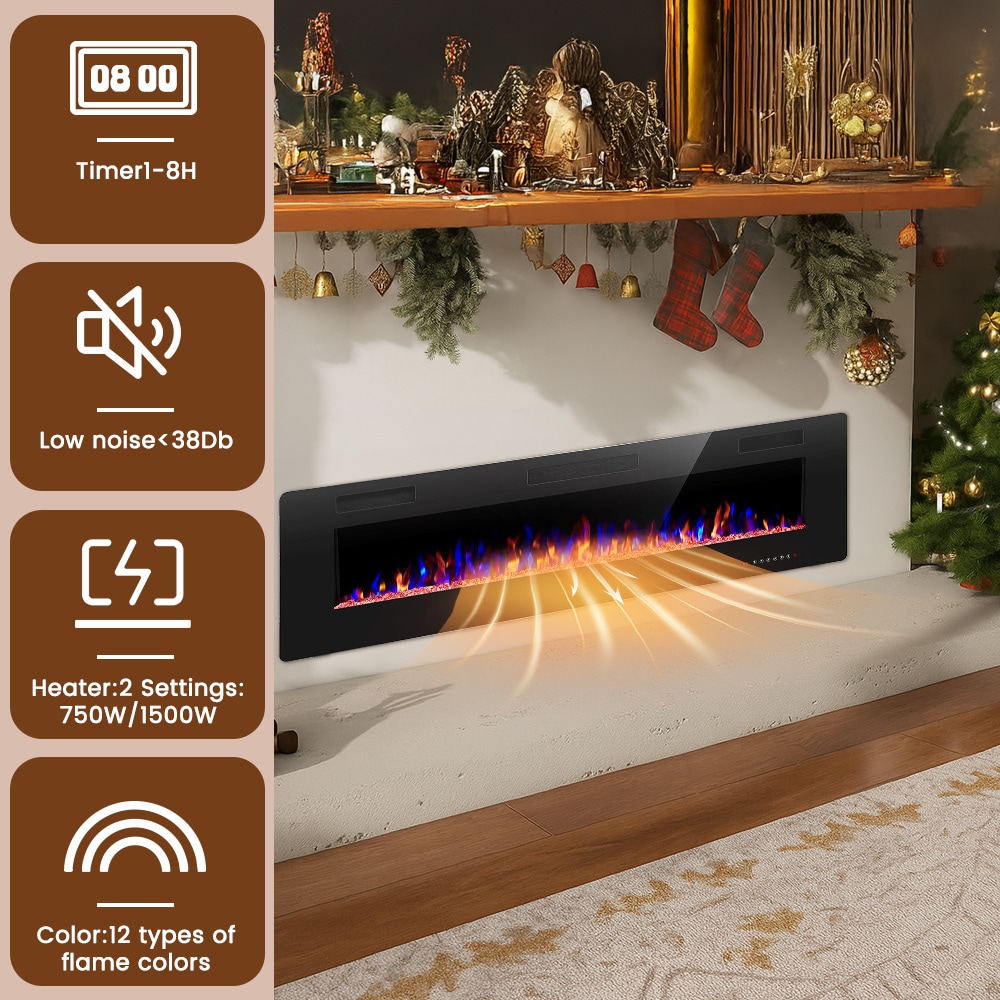 EdenDirect 60-in W Black Wall mount LED Electric Fireplace with Remote Control Included