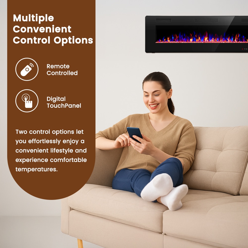 EdenDirect 60-in W Black Wall mount LED Electric Fireplace with Remote Control Included