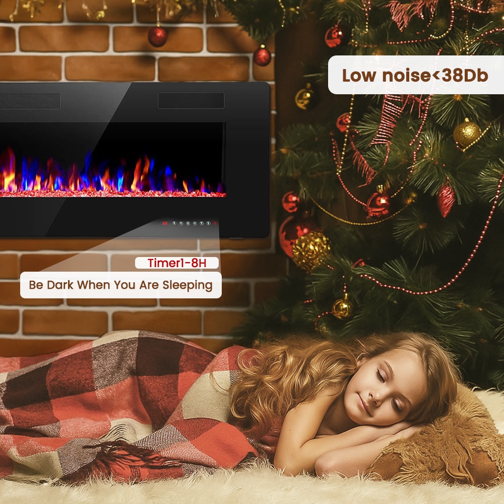 EdenDirect 60-in W Black Wall mount LED Electric Fireplace with Remote Control Included