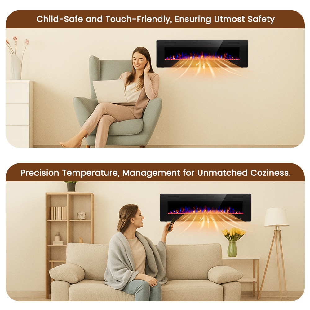 EdenDirect 60-in W Black Wall mount LED Electric Fireplace with Remote Control Included