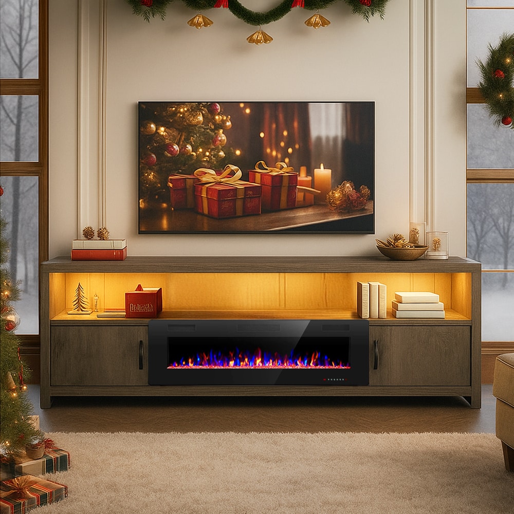 EdenDirect 60-in W Black Wall mount LED Electric Fireplace with Remote Control Included