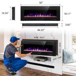 EdenDirect 50-in W Black Wall mount LED Electric Fireplace with Remote Control Included