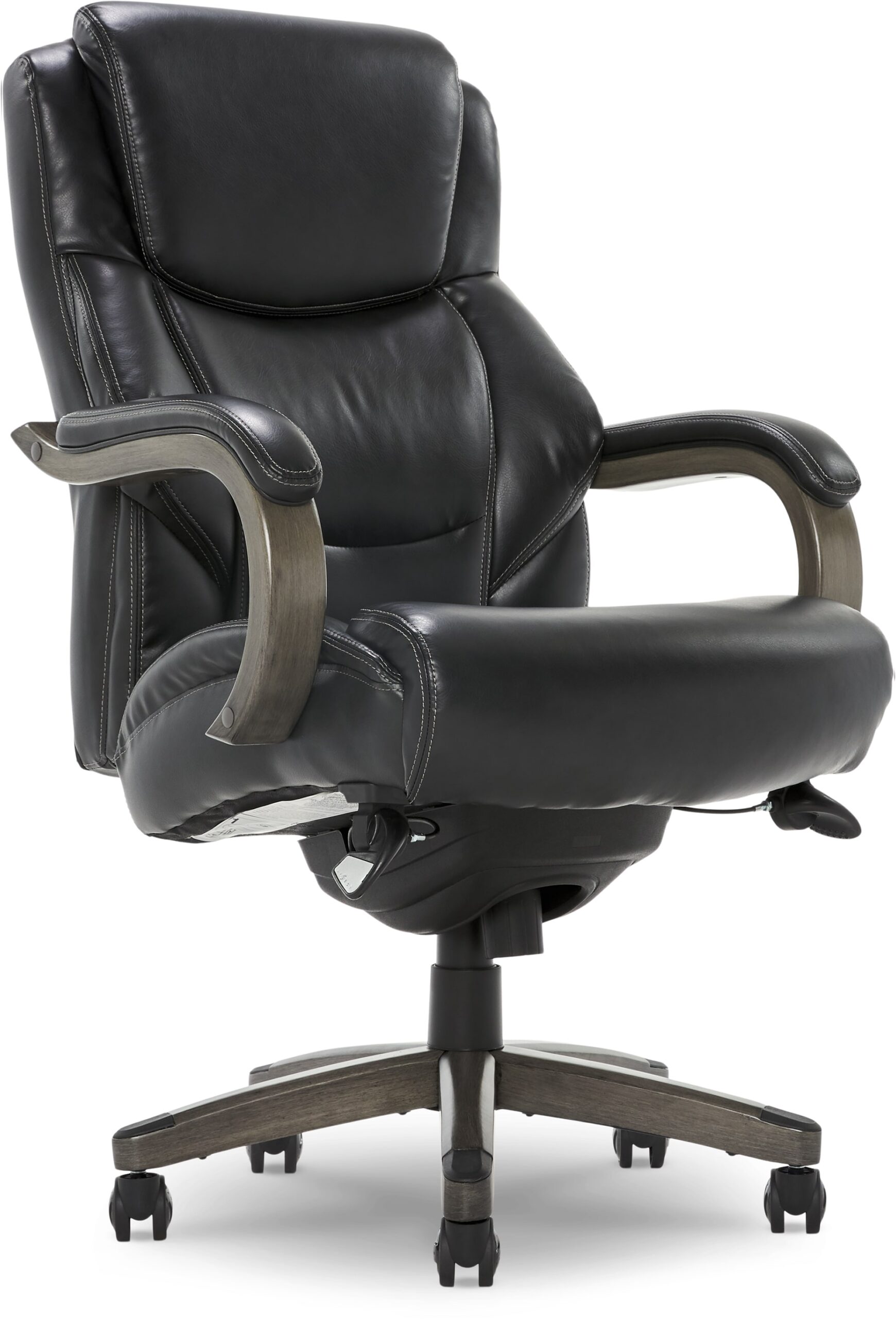 La-Z-Boy Delano Black Bonded Leather Traditional Ergonomic Adjustable Height Swivel Faux Leather Executive Chair
