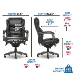 La-Z-Boy Delano Black Bonded Leather Traditional Ergonomic Adjustable Height Swivel Faux Leather Executive Chair