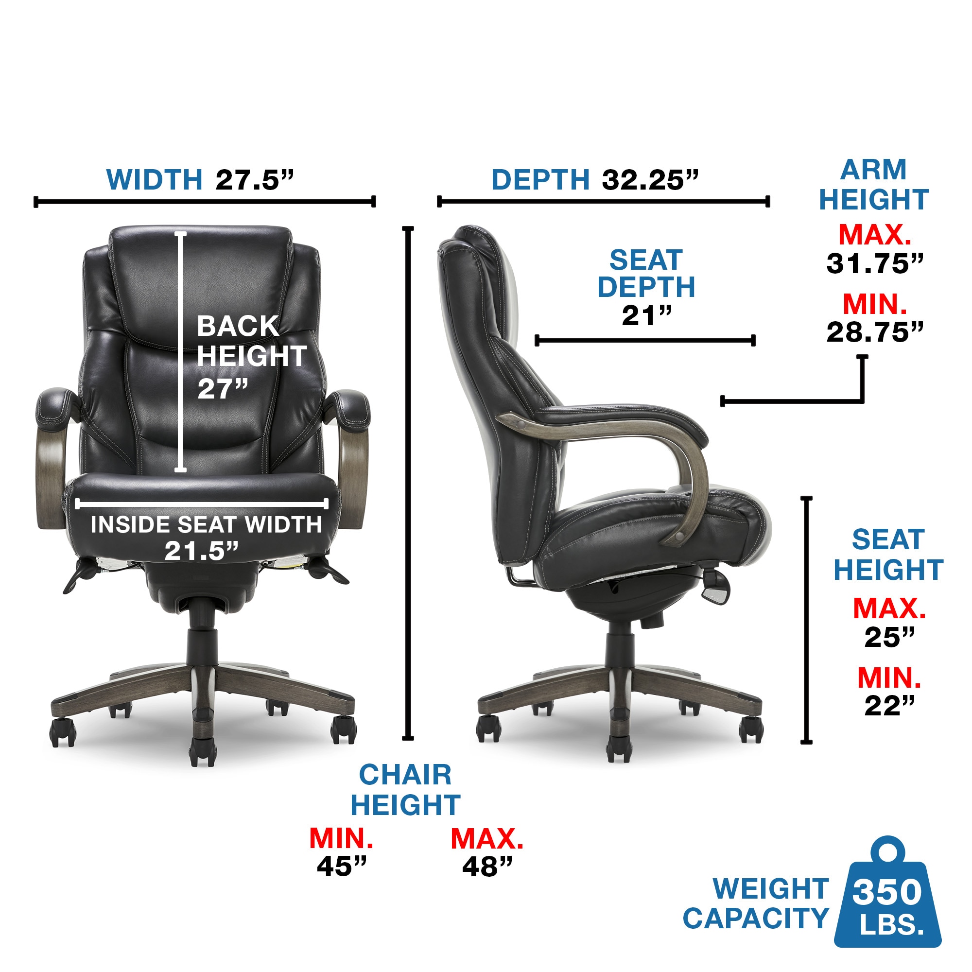 La-Z-Boy Delano Black Bonded Leather Traditional Ergonomic Adjustable Height Swivel Faux Leather Executive Chair