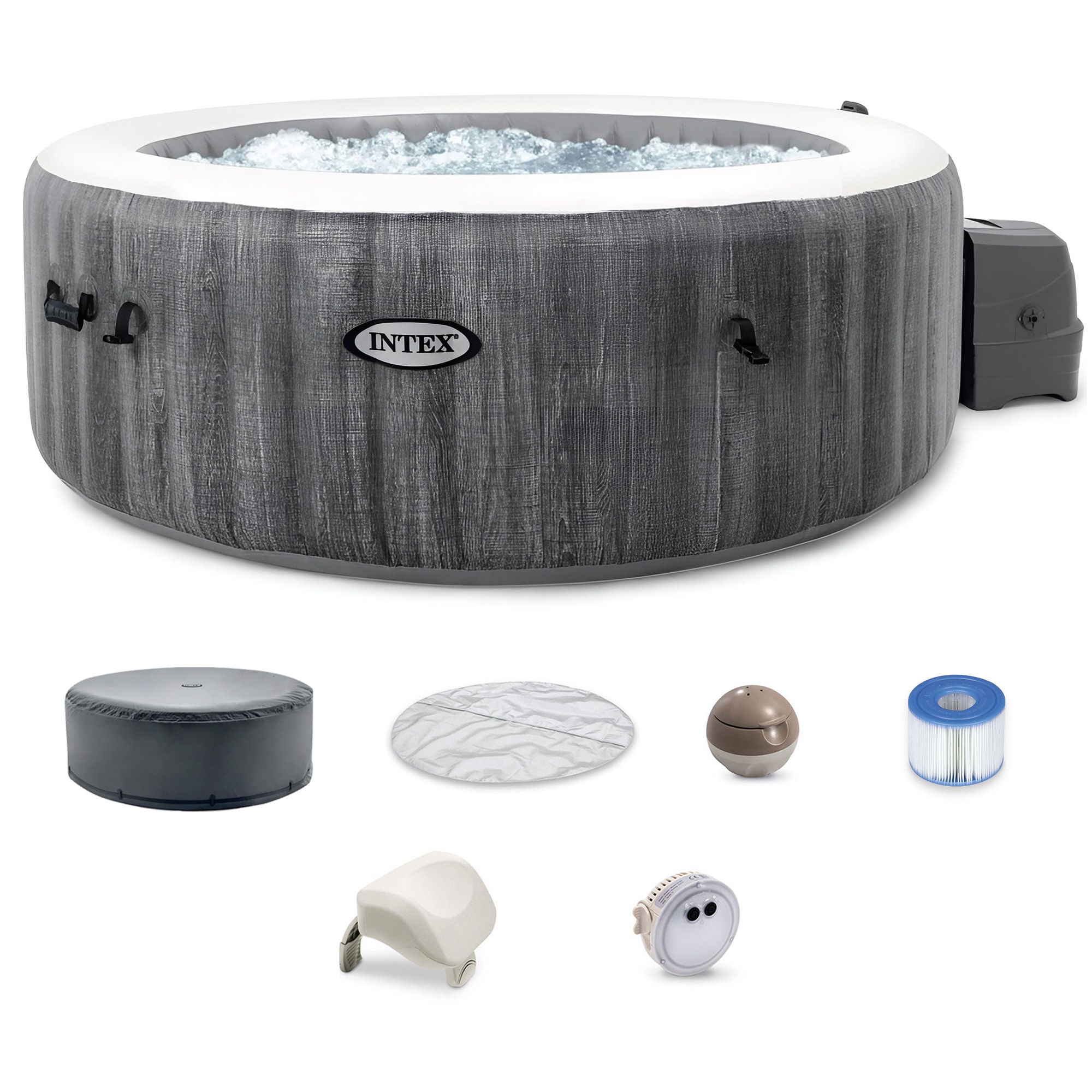 Intex 28439EP PureSpa Plus Greywood Inflatable Bubble Jet Spa 77 x 28 Inches