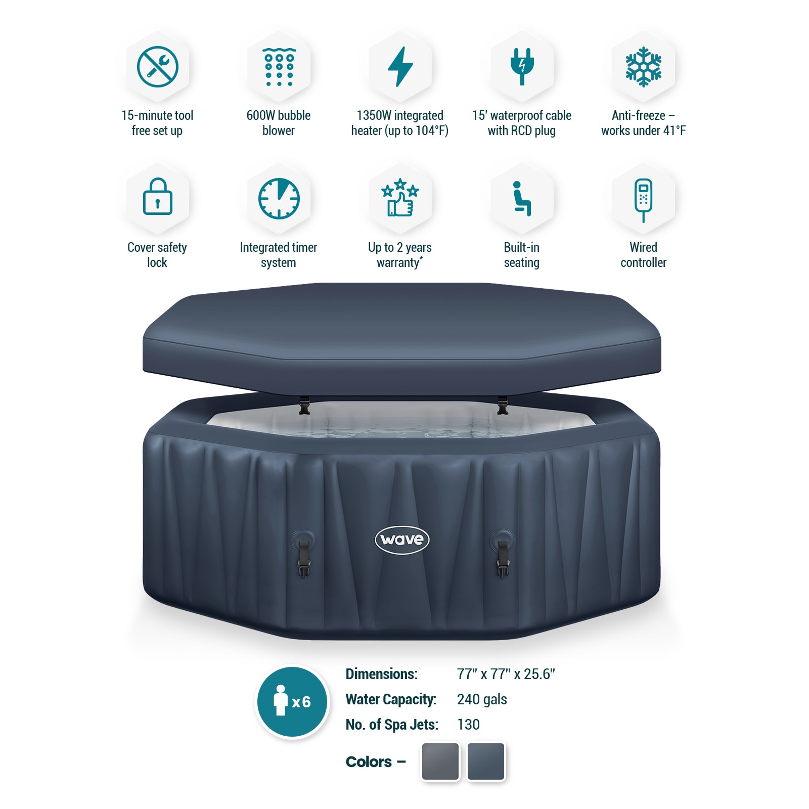 Wave 130 Jet 6 -Person Inflatable Hot Tub (Cover Included)