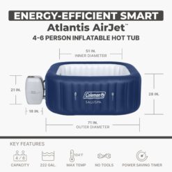 Coleman Atlantis AirJet Square Inflatable Hot Tub with EnergySense Cover