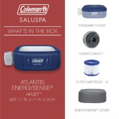 Coleman Atlantis AirJet Square Inflatable Hot Tub with EnergySense Cover
