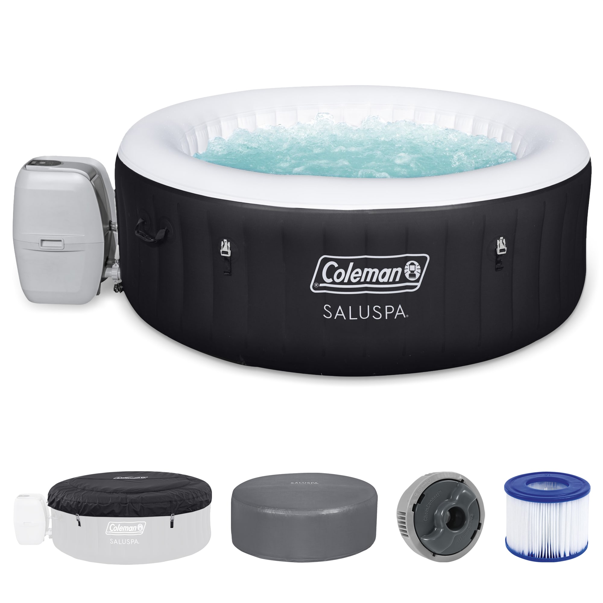 Coleman Miami AirJet Round Inflatable Hot Tub with EnergySense Cover Black