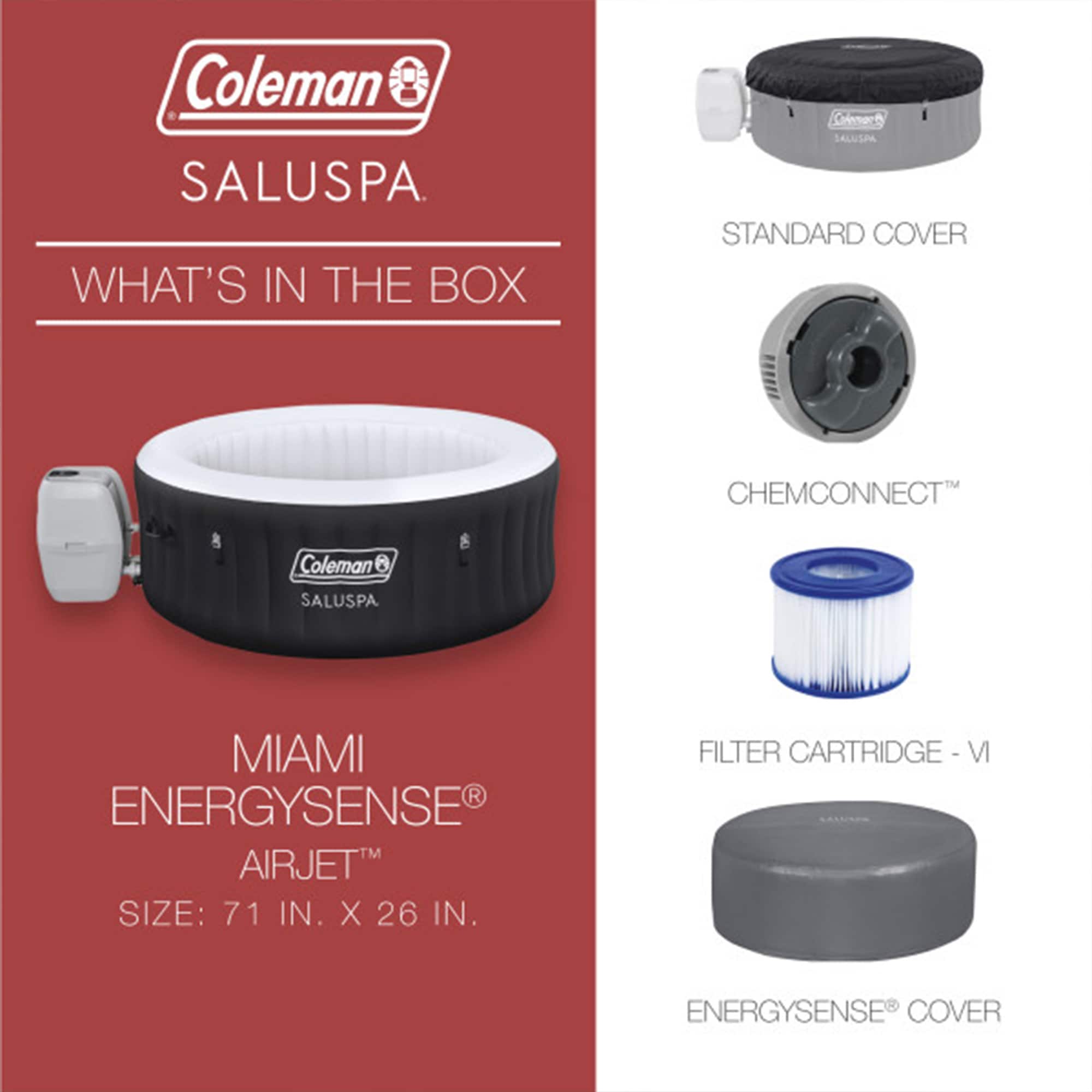 Coleman Miami AirJet Round Inflatable Hot Tub with EnergySense Cover Black