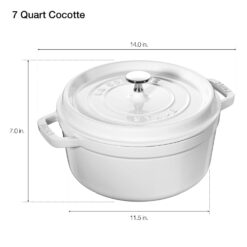 STAUB Cast Iron Round Cocotte Dutch Oven 7-quart serves 7-8 Made in France White