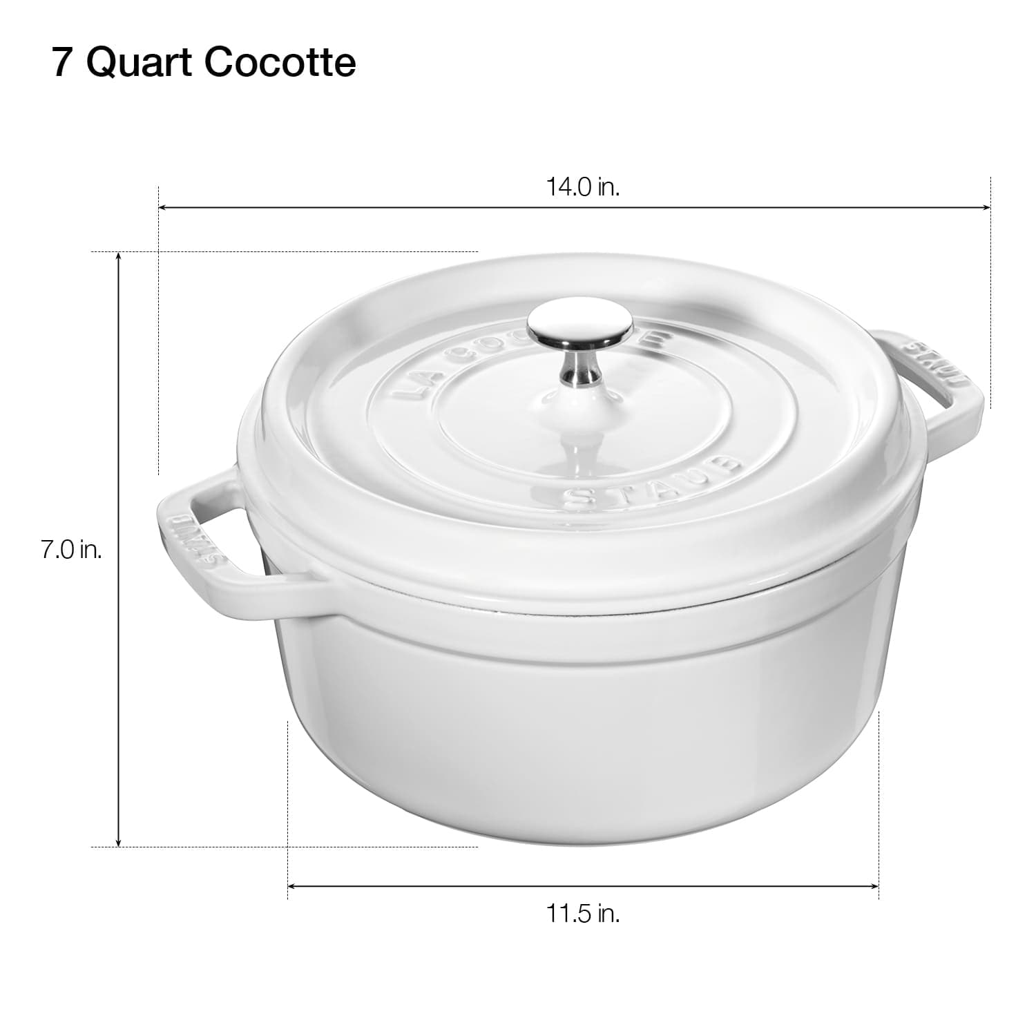 STAUB Cast Iron Round Cocotte Dutch Oven 7-quart serves 7-8 Made in France White