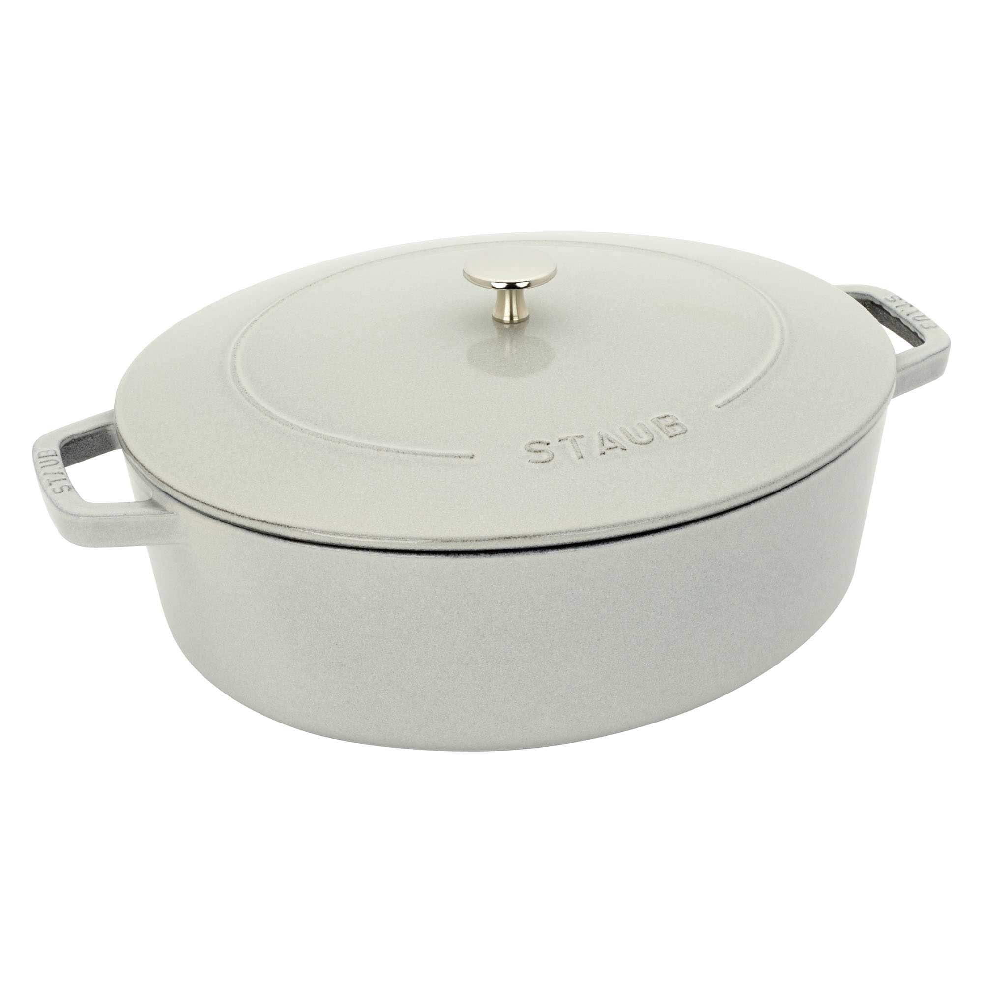 STAUB Cast Iron 6.25-qt Shallow Oval Dutch Oven - White Truffle