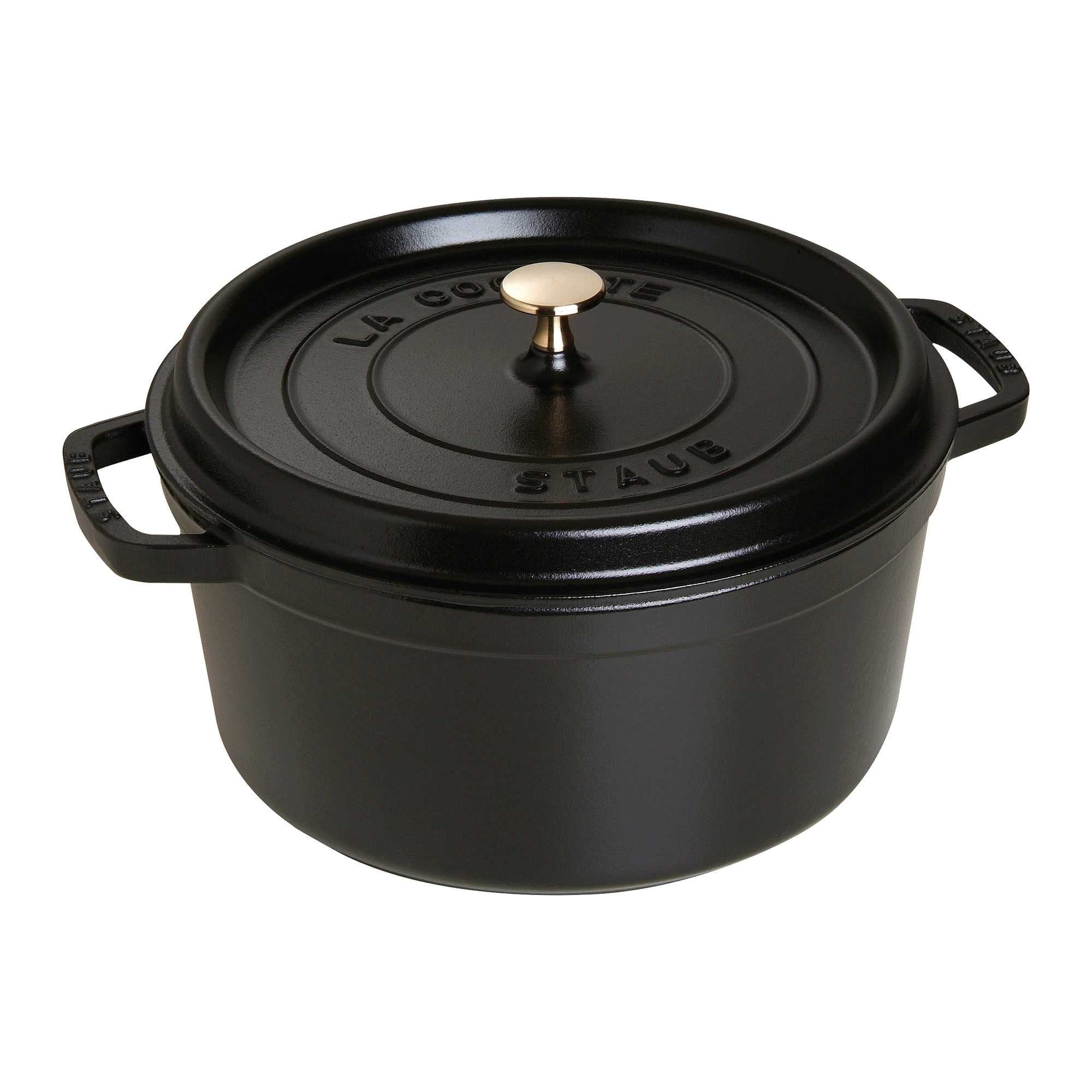 STAUB Cast Iron Round Cocotte Dutch Oven 7-quart serves 7-8 Made in France Matte Black