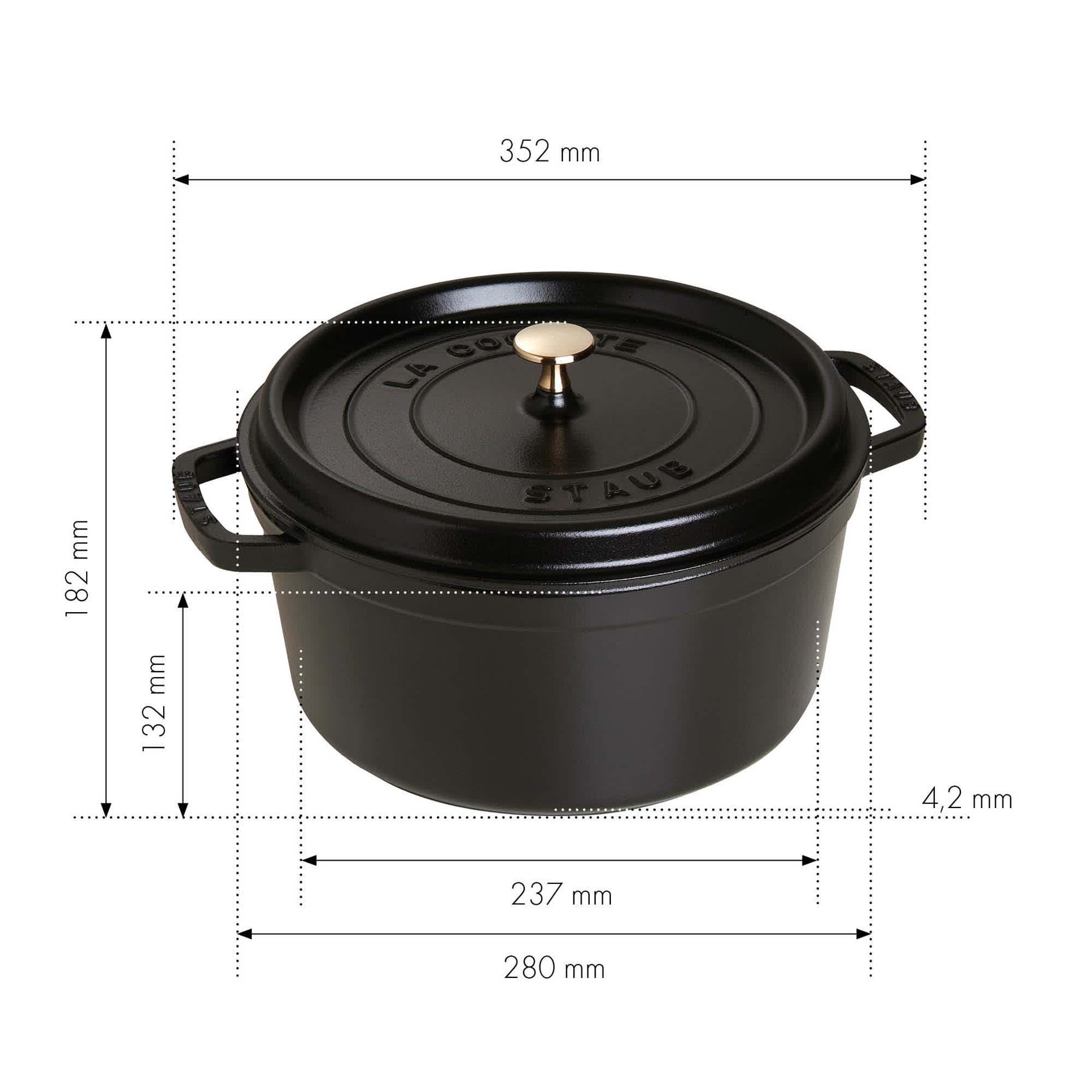STAUB Cast Iron Round Cocotte Dutch Oven 7-quart serves 7-8 Made in France Matte Black