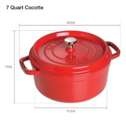 STAUB Cast Iron Round Cocotte Dutch Oven 7-quart serves 7-8 Made in France Cherry