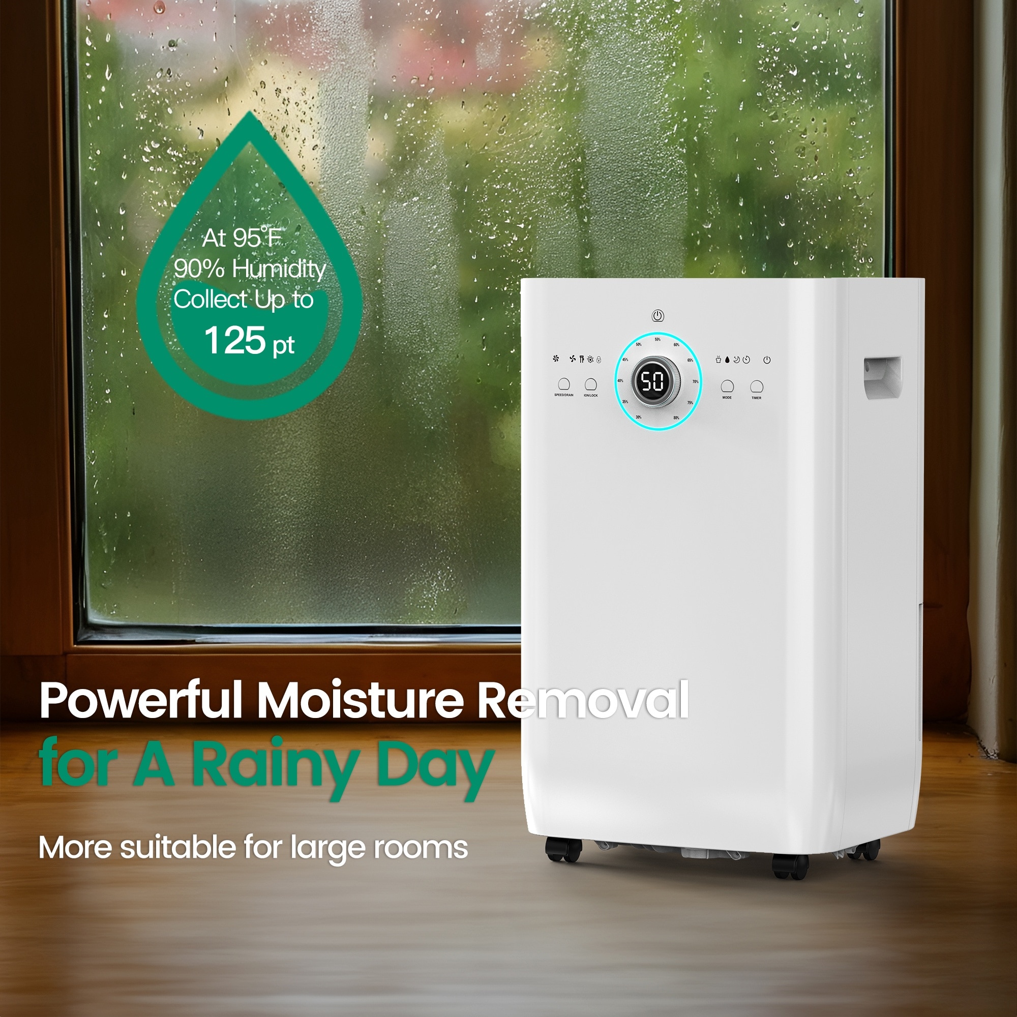 Elexnux 125 -Pint Large Room Dehumidifier For Basements , Bathrooms , Crawlspaces with Built-In Pump White