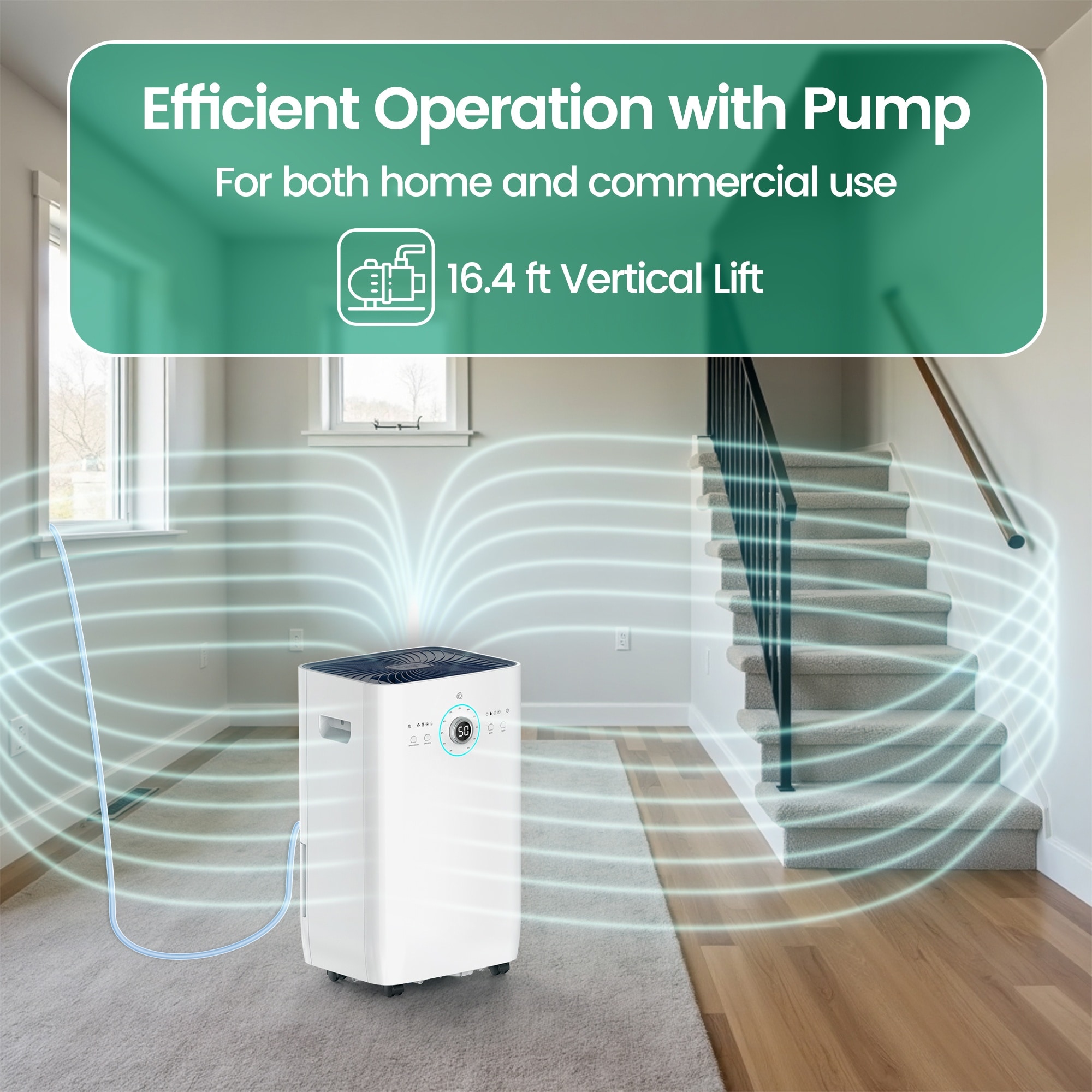 Elexnux 125 -Pint Large Room Dehumidifier For Basements , Bathrooms , Crawlspaces with Built-In Pump White