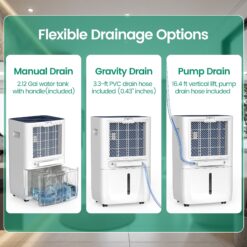 Elexnux 125 -Pint Large Room Dehumidifier For Basements , Bathrooms , Crawlspaces with Built-In Pump White