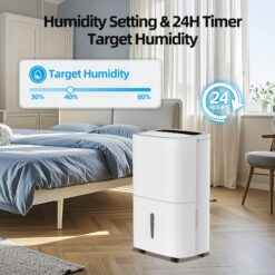Elexnux 150 -Pint Large Room Dehumidifier For Basements , Bathrooms , Crawlspaces with Built-In Pump White