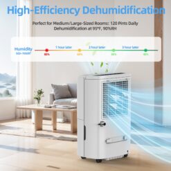 Elexnux 150 -Pint Large Room Dehumidifier For Basements , Bathrooms , Crawlspaces with Built-In Pump White