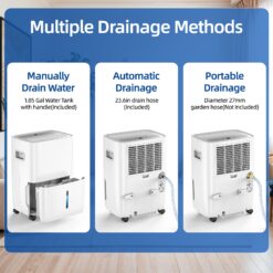 Elexnux 35 -Pint Large Room Dehumidifier For Basements , Bathrooms , Crawlspaces White