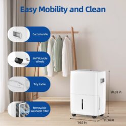 Elexnux 35 -Pint Large Room Dehumidifier For Basements , Bathrooms , Crawlspaces White
