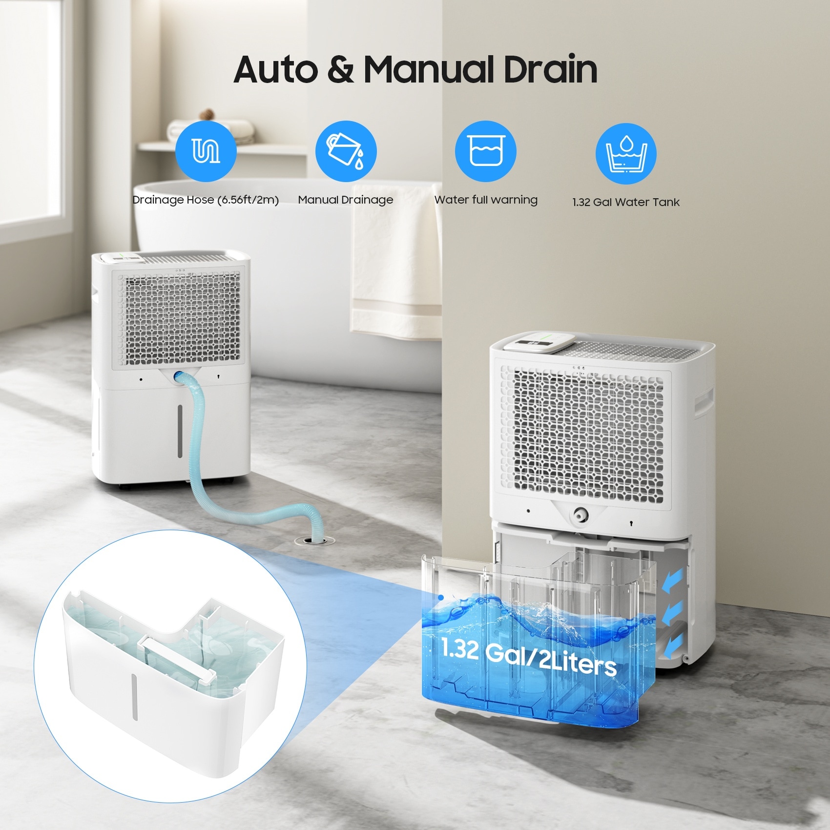 Elexnux 120 -Pint Large Room Dehumidifier For Basements , Bathrooms , Crawlspaces White