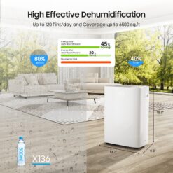 Elexnux 120 -Pint Large Room Dehumidifier For Basements , Bathrooms , Crawlspaces White