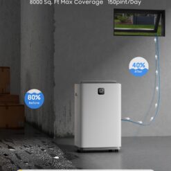Elexnux 150 -Pint Large Room Dehumidifier For Basements , Bathrooms , Crawlspaces with Built-In Pump White