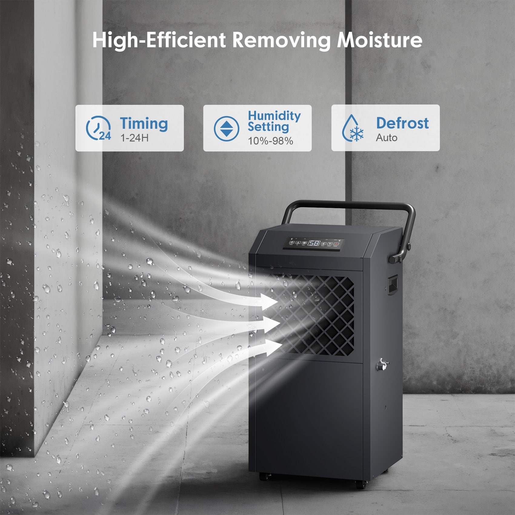 Elexnux 190 -Pint Large Room Dehumidifier For Basements , Bathrooms , Crawlspaces with Built-In Pump Black