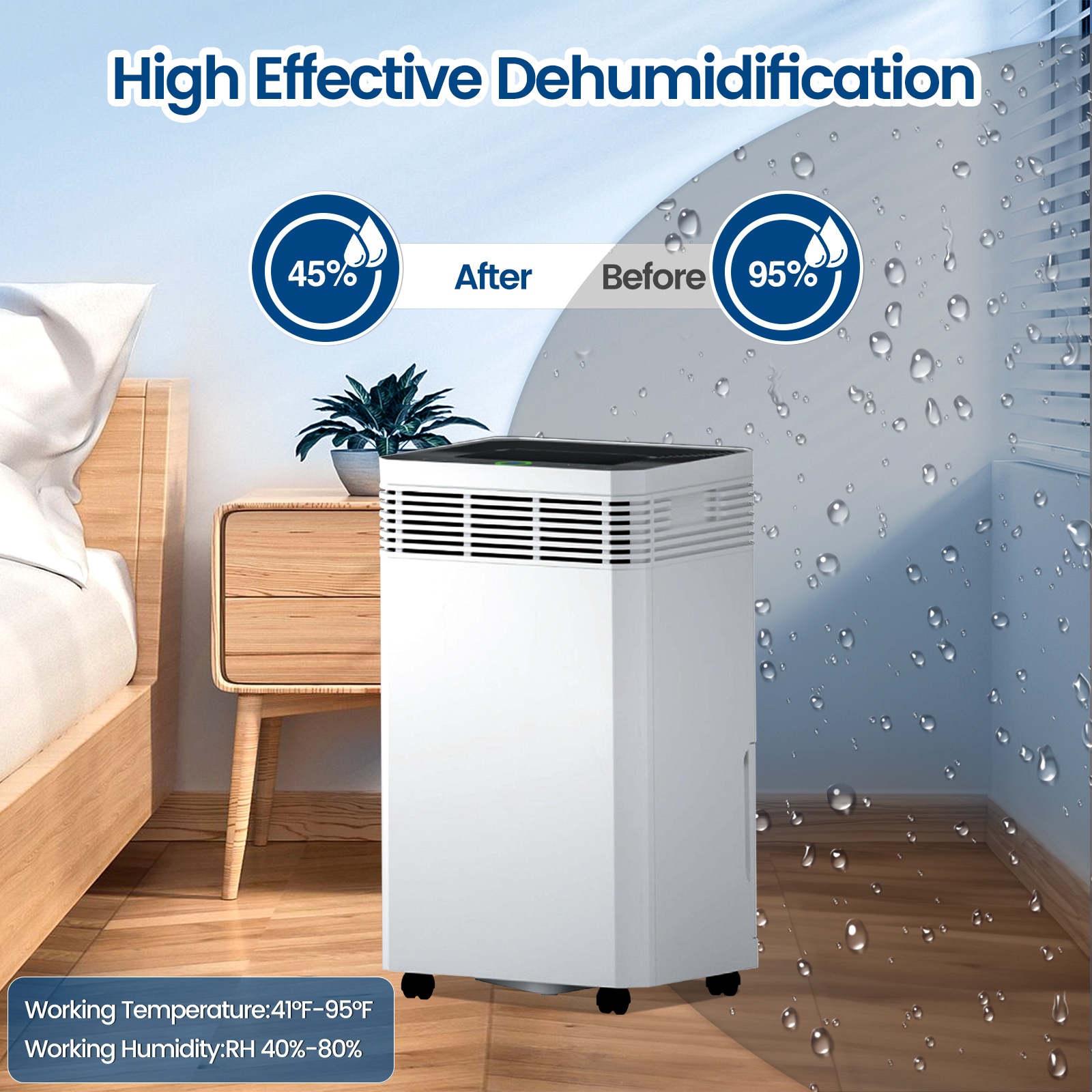 Elexnux 130 -Pint Large Room Dehumidifier For Basements , Bathrooms , Crawlspaces with Built-In Pump White